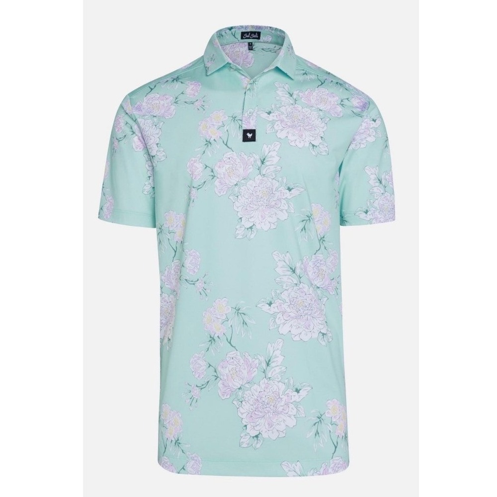 Bad Birdie Golf Polo Mens Medium Mint Green Pink Floral Peony Performance Shirt